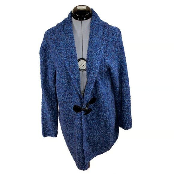 VTG NORM THOMPSON Womens Large Blue Boucle Cardigan Sweater Toggle Boho Cozy 90s - Picture 1 of 4